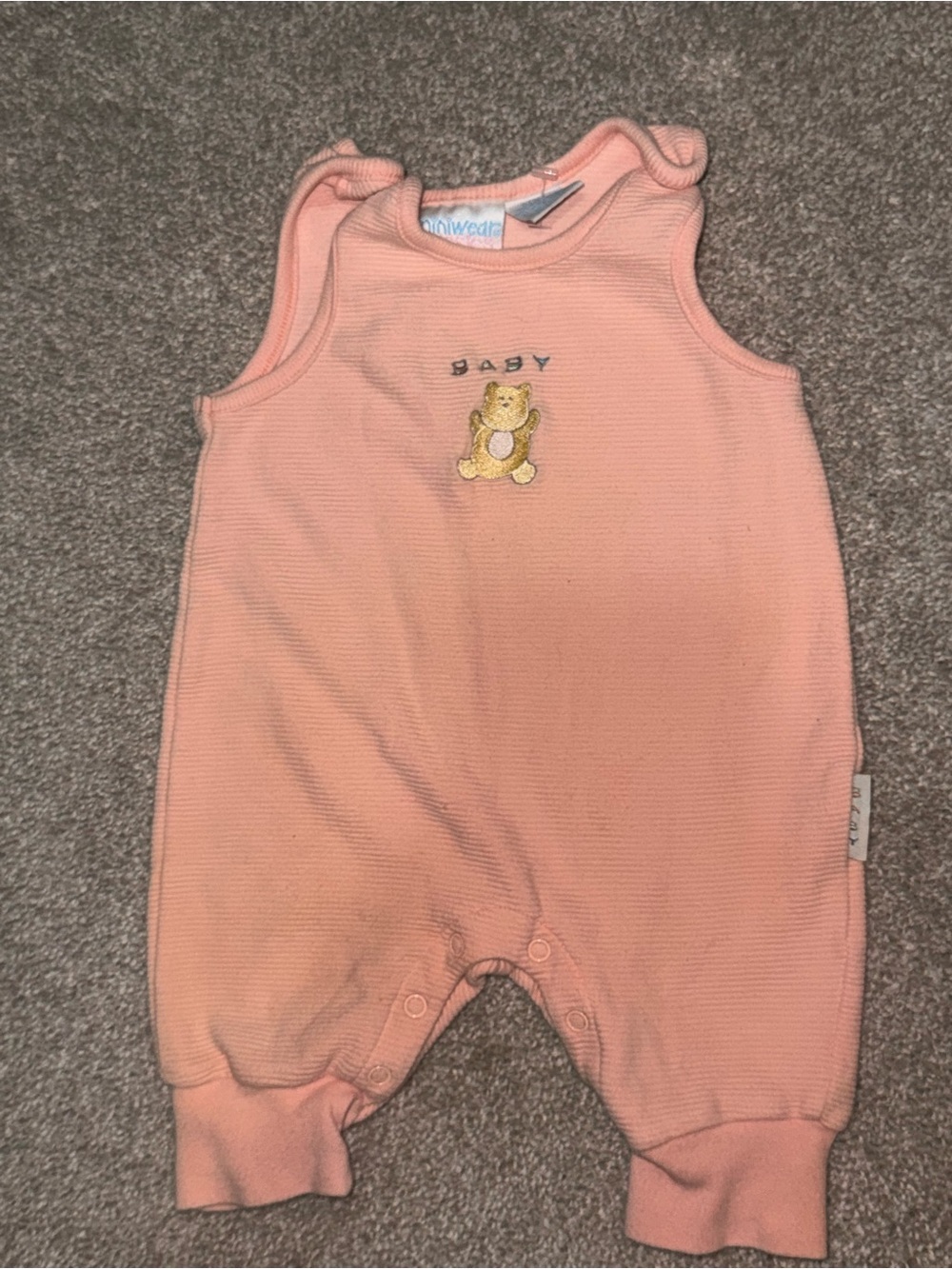 miniwear Peach Sleeveless Baby One-Piece with Bear Applique